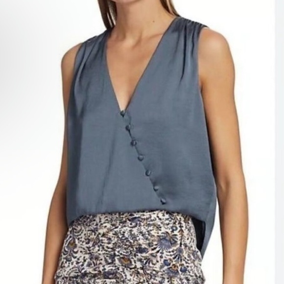 Veronica Beard Rahi Satin Button Sleeveless Blouse in Lagoon Blue size 6 $298